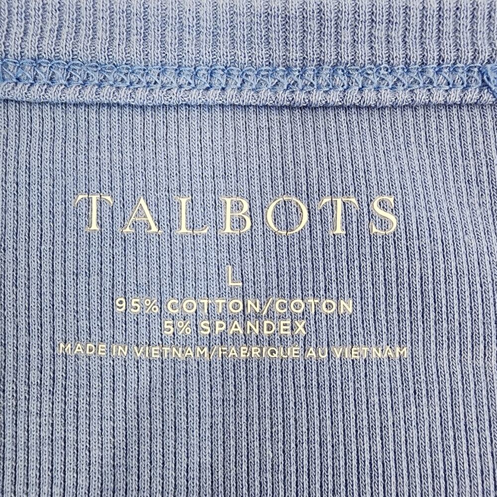 Talbots Womens Ribbed Scoop Neck Tee Dip Dye Ombre Blue Size Large Short Sleeve - Picture 6 of 7